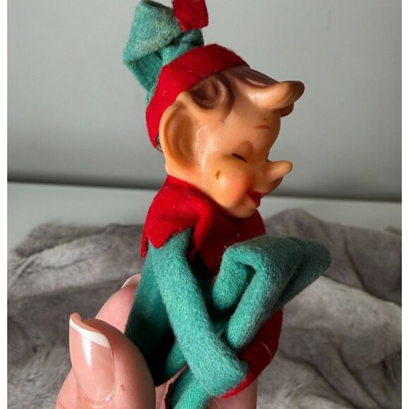 Vtg Green Red Knee Hugger Christmas Elf Pixie RARE EYES CLOSED - Picture 7 of 13